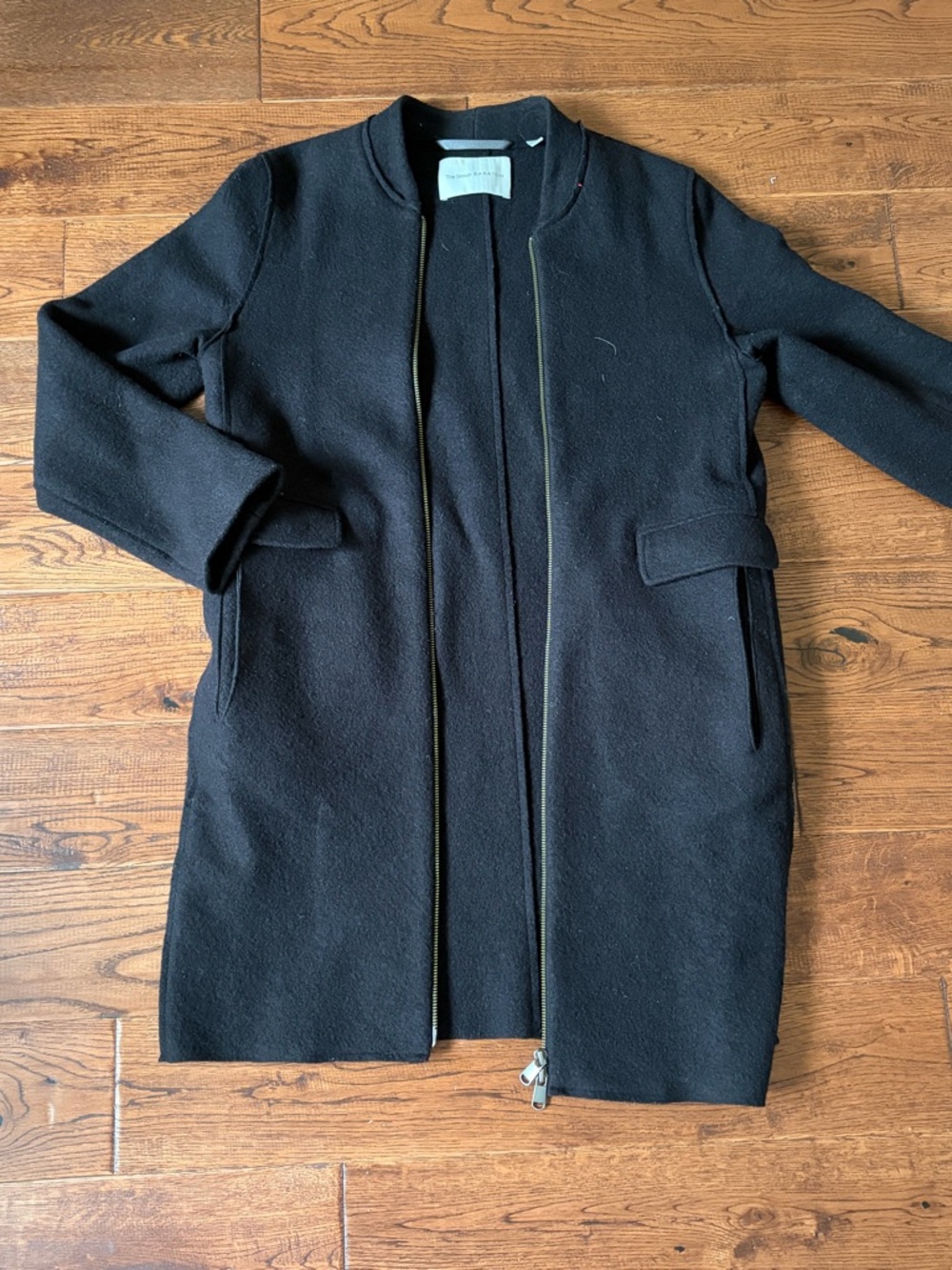 Babaton Black Zip-Front Wool Trench Coat